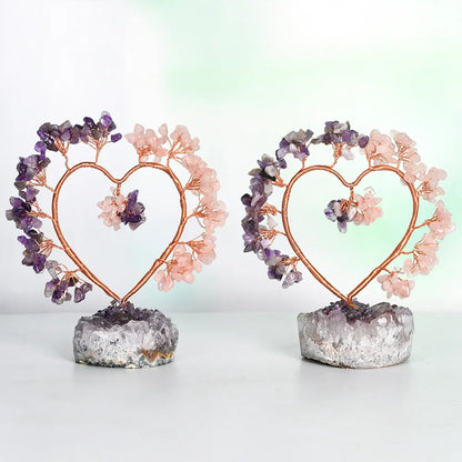 Amethyst & Rose Quartz Crystal Tree with Raw Amethyst Base