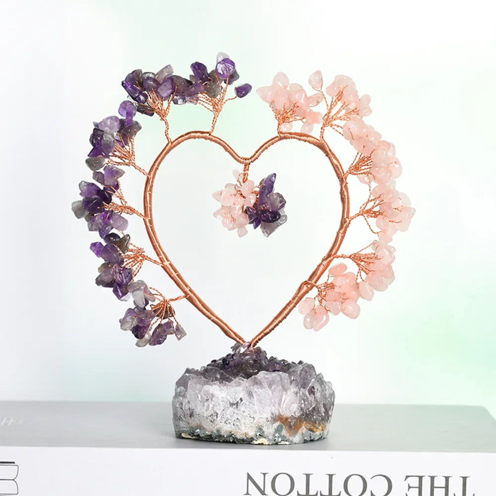 Amethyst & Rose Quartz Crystal Tree with Raw Amethyst Base