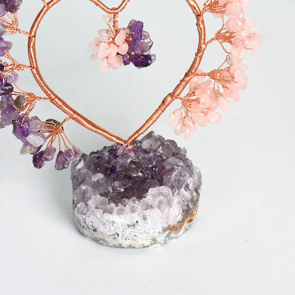 Amethyst & Rose Quartz Crystal Tree with Raw Amethyst Base
