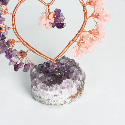 Amethyst & Rose Quartz Crystal Tree with Raw Amethyst Base