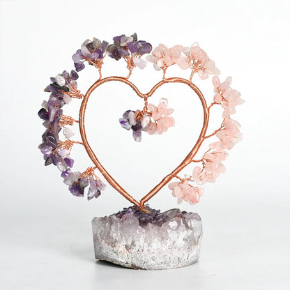 Amethyst & Rose Quartz Crystal Tree with Raw Amethyst Base
