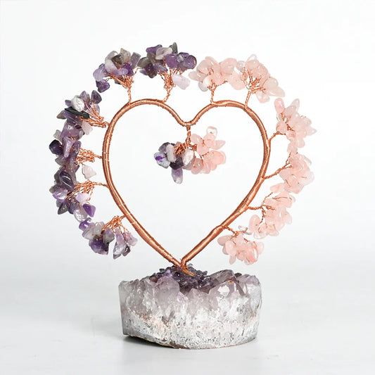 Amethyst & Rose Quartz Crystal Tree with Raw Amethyst Base
