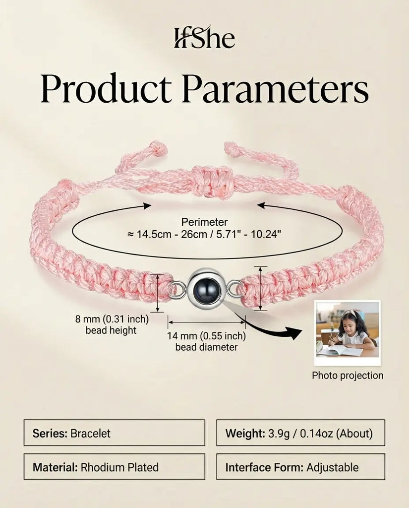 Braided Photo Projection Bracelet - Adjustable Rope Memory Wristband IfShe Jewelry