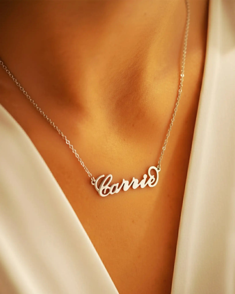 Carrie Script Name Necklace – Personalized Silver Jewelry IfShe Jewelry