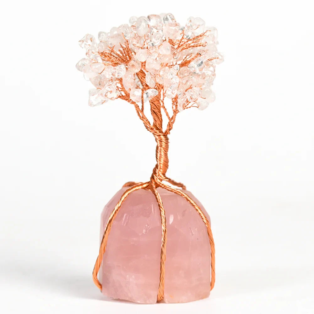 Green Aventurine Crystal Tree with Rose Quartz Base