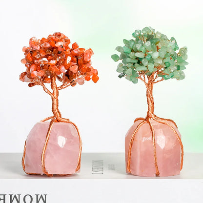Clear Quartz Crystal Tree with Rose Quartz Base