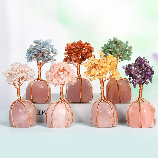 Aquamarine Crystal Tree with Rose Quartz Base
