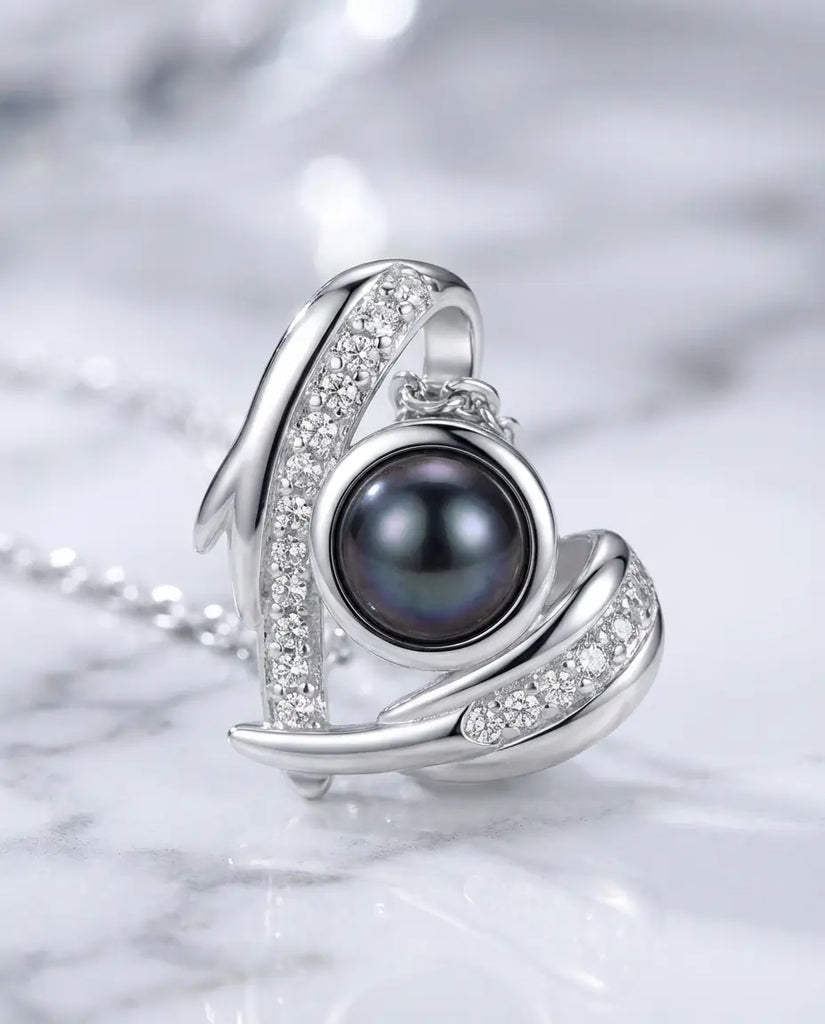 Custom Angel Wing Heart Photo Projection Necklace - Picture Inside Jewelry IfShe Jewelry