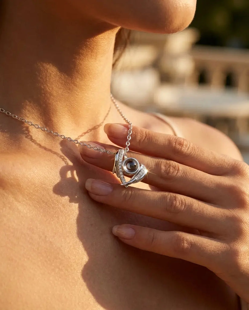Custom Angel Wing Heart Photo Projection Necklace - Picture Inside Jewelry IfShe Jewelry