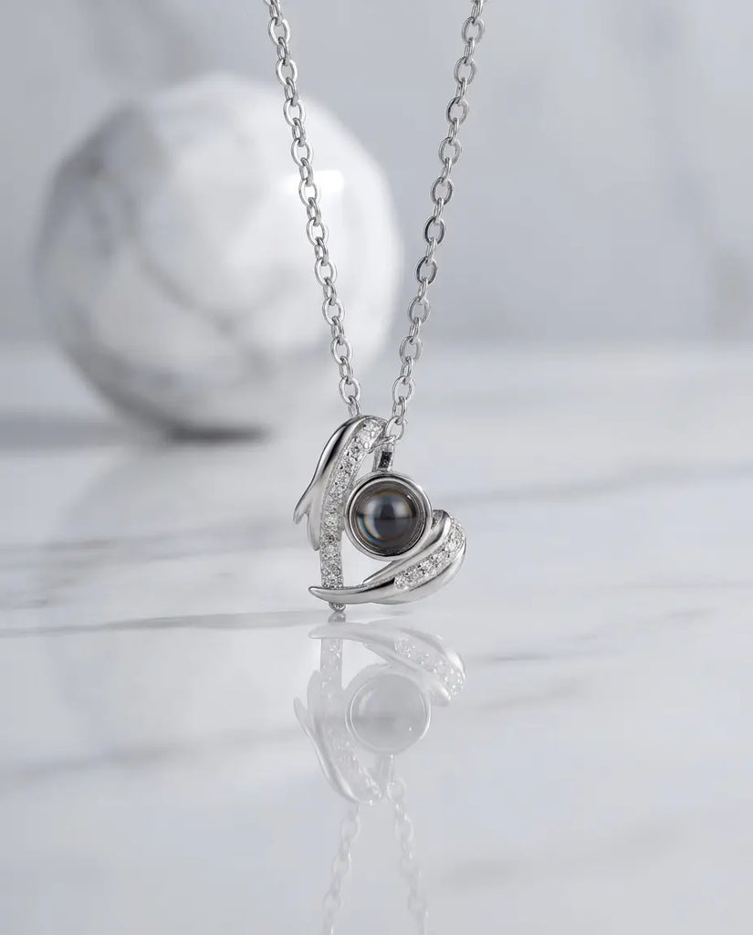 Custom Angel Wing Heart Photo Projection Necklace - Picture Inside Jewelry IfShe Jewelry
