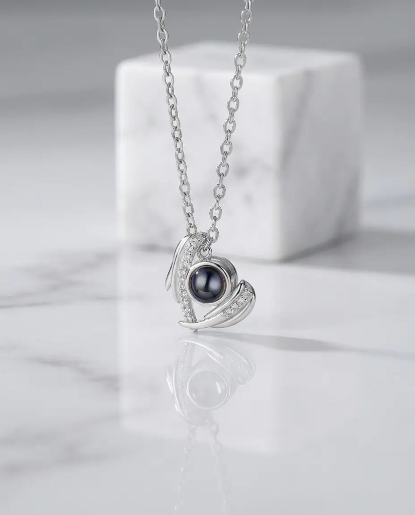 Custom Angel Wing Heart Photo Projection Necklace - Picture Inside Jewelry IfShe Jewelry