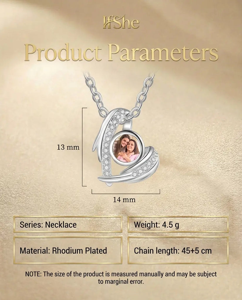 Custom Angel Wing Heart Photo Projection Necklace - Picture Inside Jewelry IfShe Jewelry