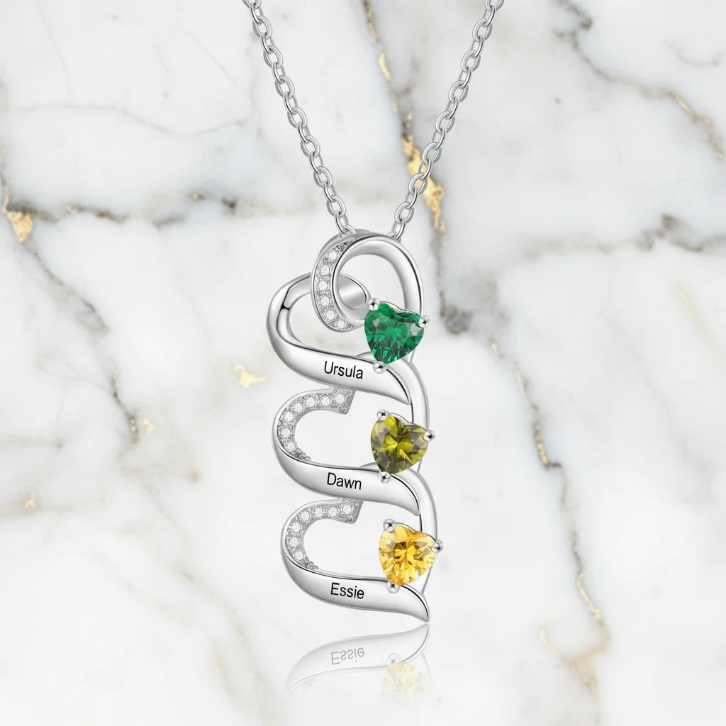 Custom Engraved 2-5 Name Personalized Birthstone Necklace for Mom, Grandma, or Sister