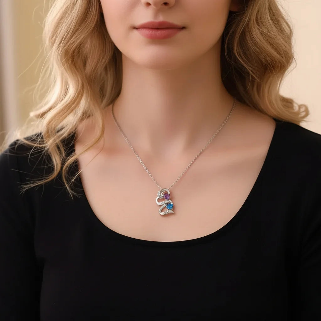 Custom Engraved 2-5 Name Personalized Birthstone Necklace for Mom, Grandma, or Sister