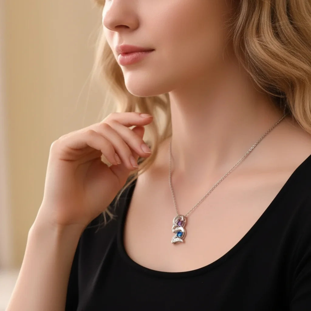 Custom Engraved 2-5 Name Personalized Birthstone Necklace for Mom, Grandma, or Sister