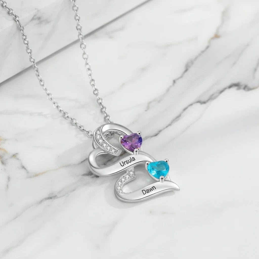 Custom Engraved 2-5 Name Personalized Birthstone Necklace for Mom, Grandma, or Sister