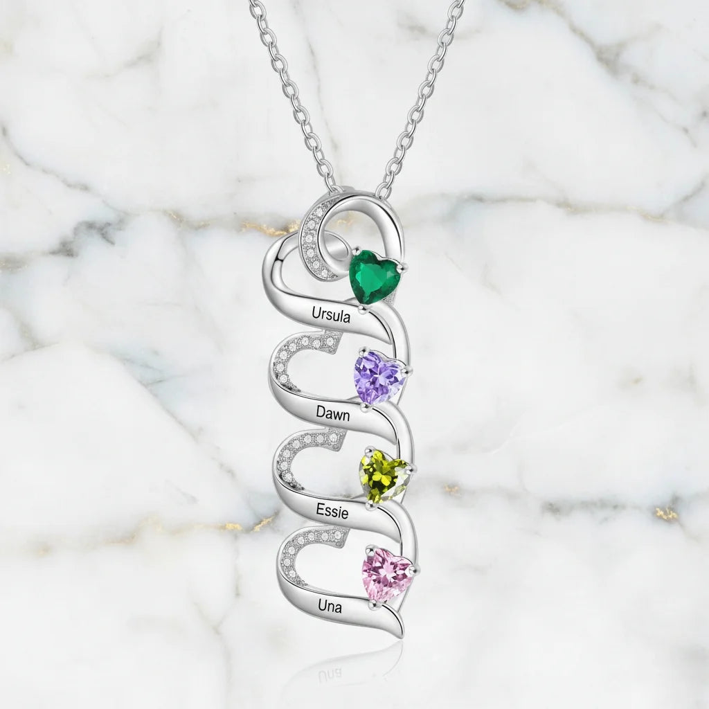 Custom Engraved 2-5 Name Personalized Birthstone Necklace for Mom, Grandma, or Sister