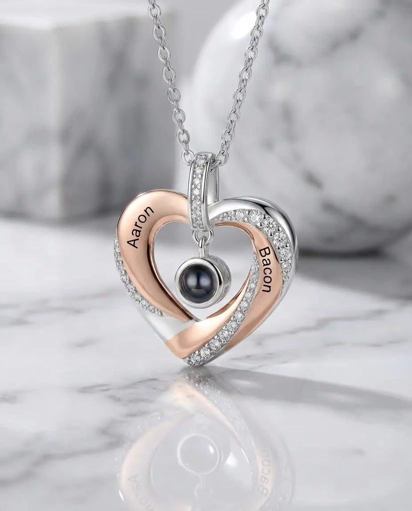 Custom Engraved Heart Photo Projection Necklace - Picture Inside Pendant IfShe Jewelry