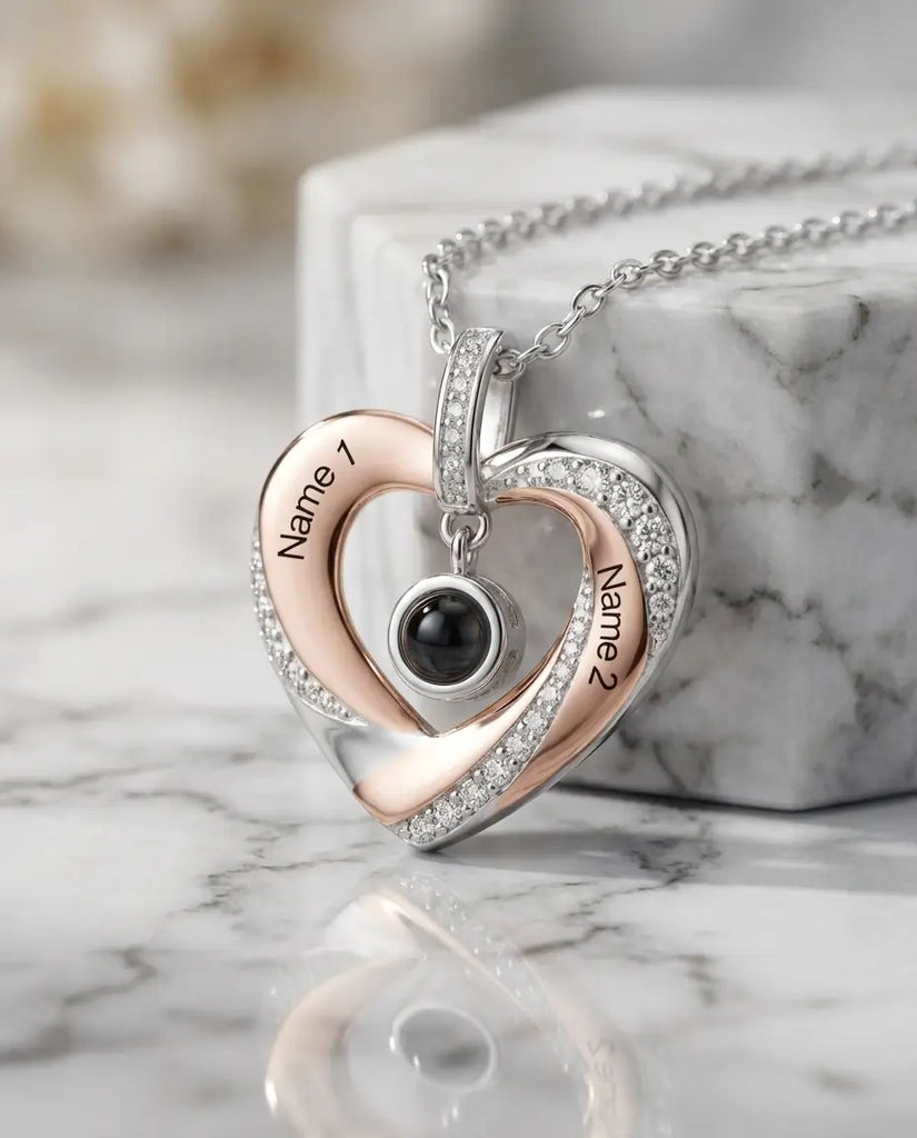 Custom Engraved Heart Photo Projection Necklace - Picture Inside Pendant IfShe Jewelry