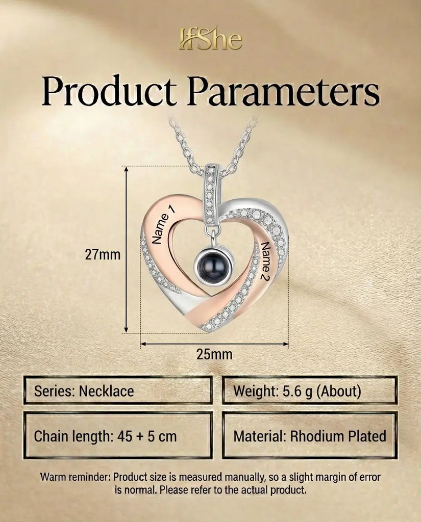Custom Engraved Heart Photo Projection Necklace - Picture Inside Pendant IfShe Jewelry