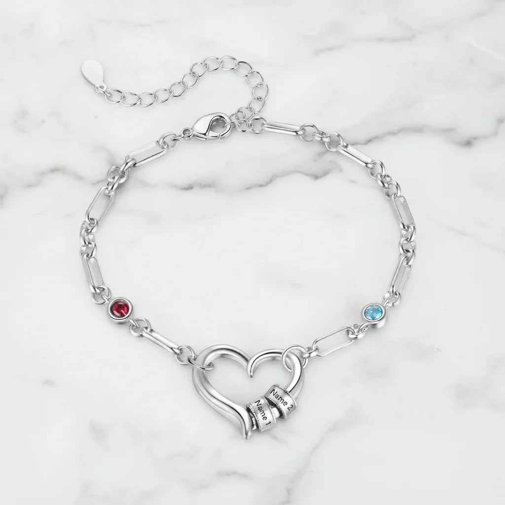 Custom Engraved Name Bead Bracelet with Birthstones – The Perfect Family Jewelry Gift