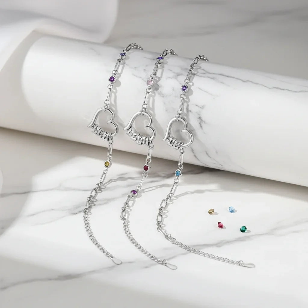 Custom Engraved Name Bead Bracelet with Birthstones – The Perfect Family Jewelry Gift