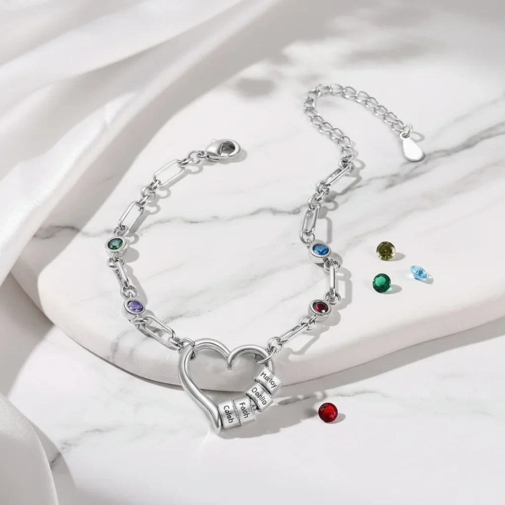Custom Engraved Name Bead Bracelet with Birthstones – The Perfect Family Jewelry Gift