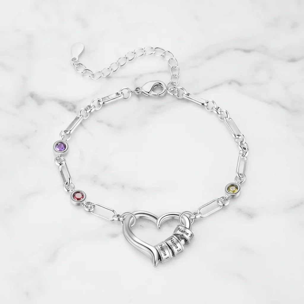 Custom Engraved Name Bead Bracelet with Birthstones – The Perfect Family Jewelry Gift