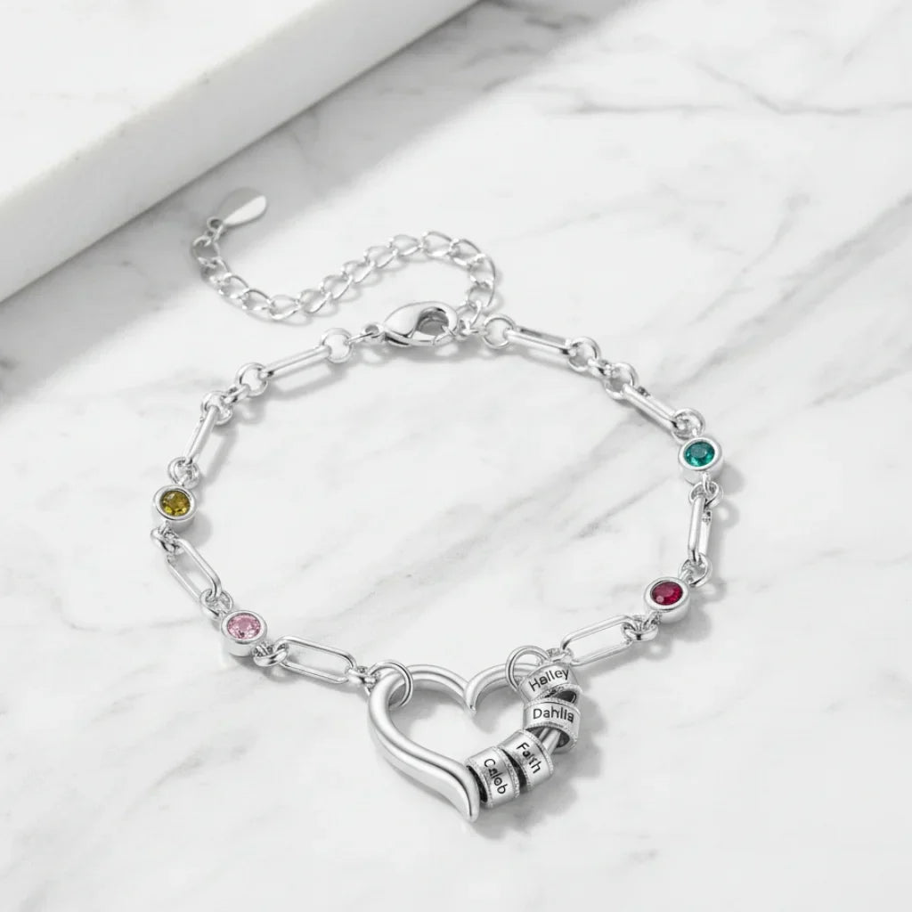 Custom Engraved Name Bead Bracelet with Birthstones – The Perfect Family Jewelry Gift