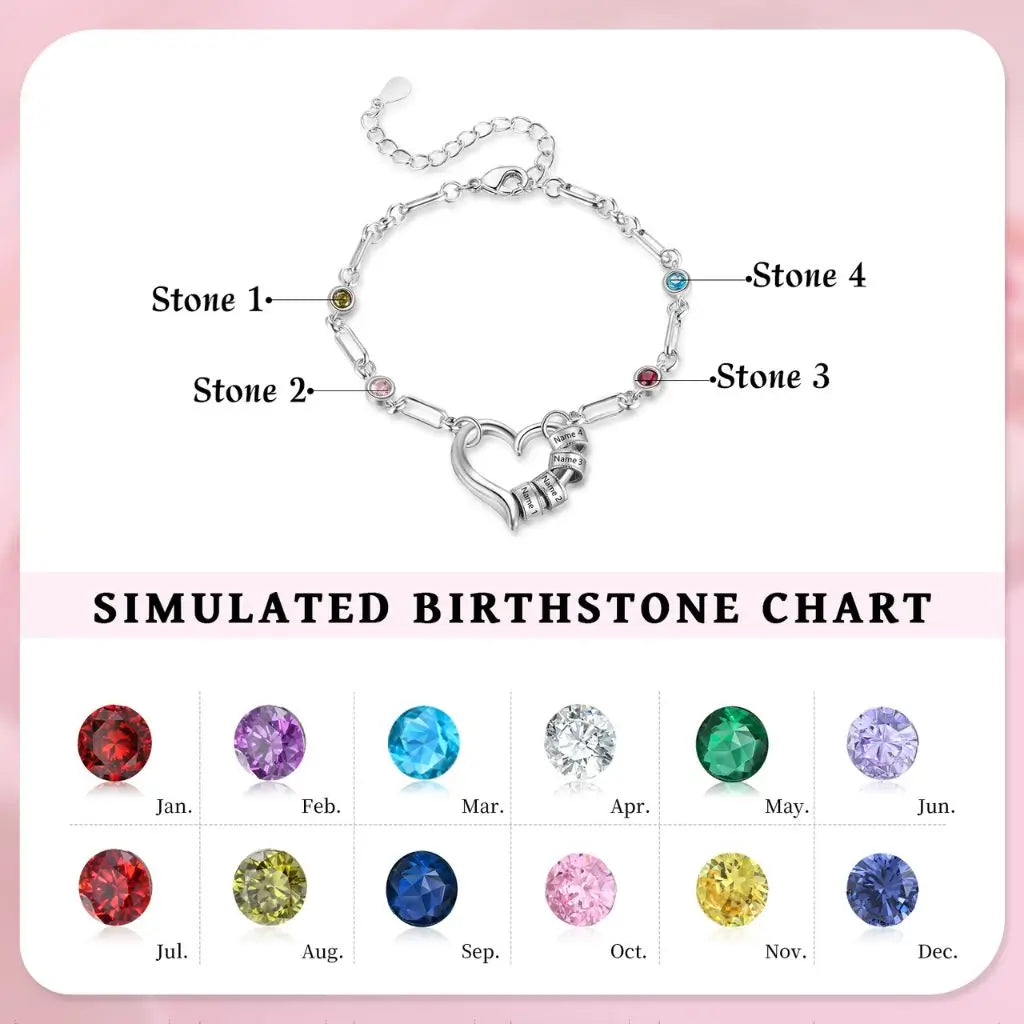 Custom Engraved Name Bead Bracelet with Birthstones – The Perfect Family Jewelry Gift