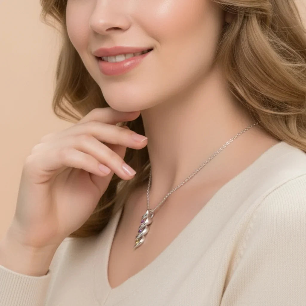 Custom Engraved Name & Birthstone Scroll Necklace for Mom/Grandma