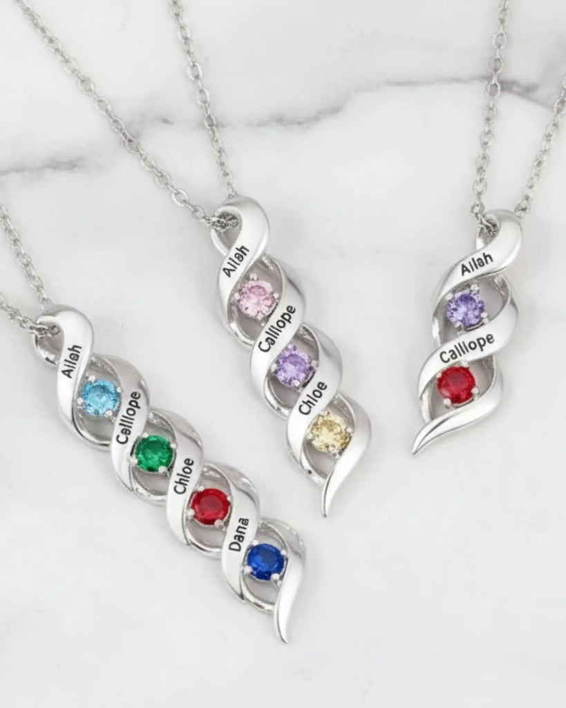 Custom Engraved Name & Birthstone Scroll Necklace for Mom/Grandma IfShe Jewelry