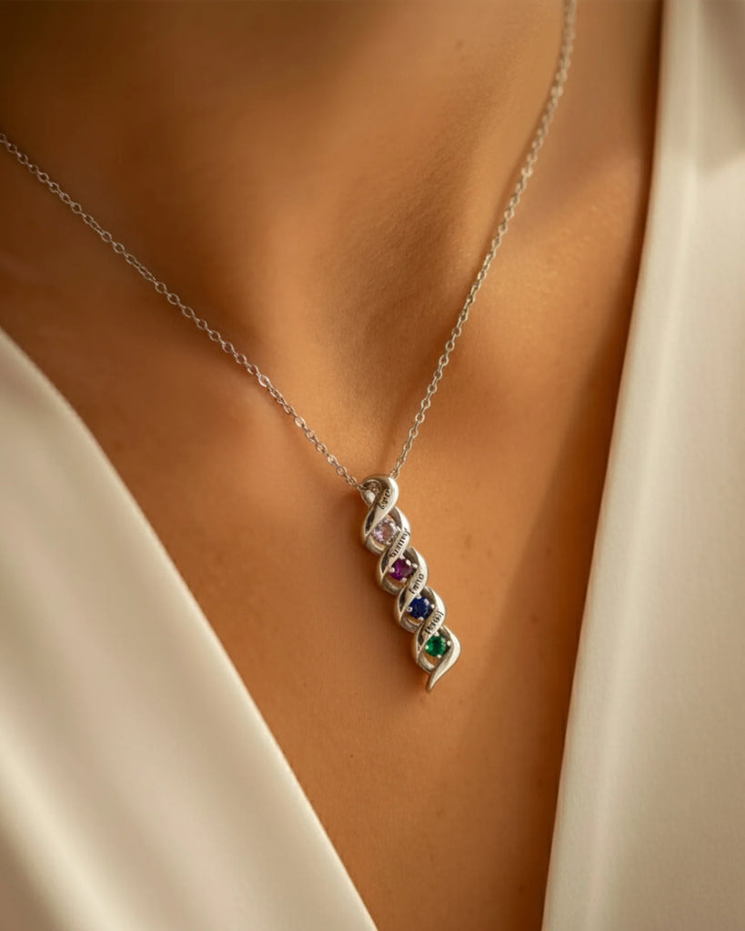 Custom Engraved Name & Birthstone Scroll Necklace for Mom/Grandma IfShe Jewelry