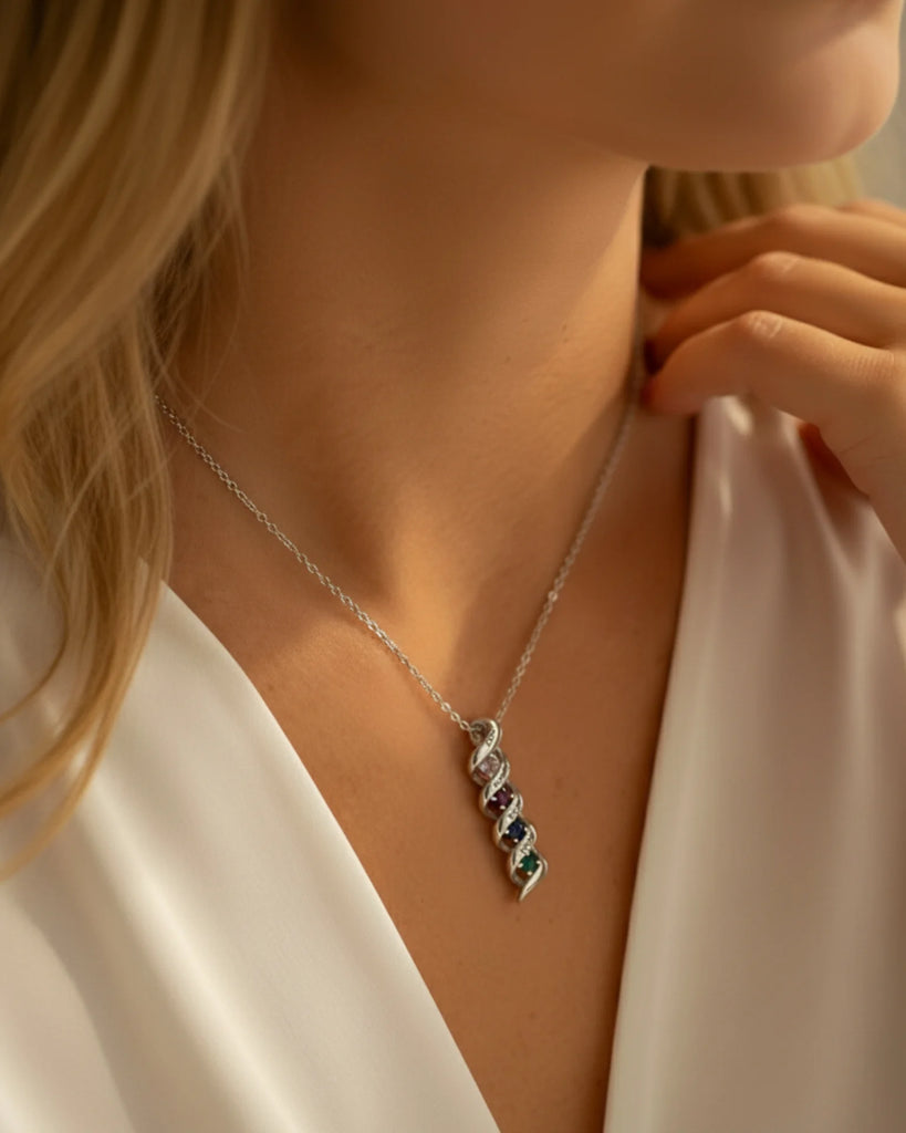 Custom Engraved Name & Birthstone Scroll Necklace for Mom/Grandma IfShe Jewelry