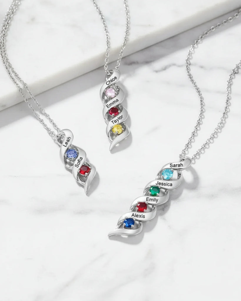 Custom Engraved Name & Birthstone Scroll Necklace for Mom/Grandma IfShe Jewelry