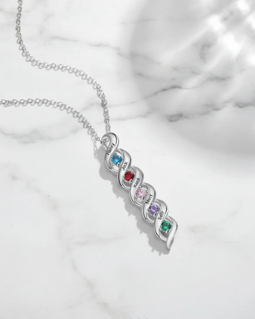 Custom Engraved Name & Birthstone Scroll Necklace for Mom/Grandma IfShe Jewelry