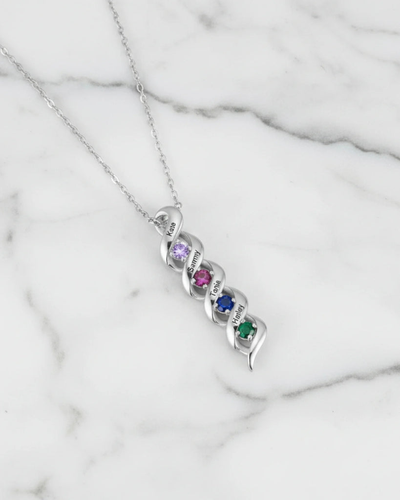 Custom Engraved Name & Birthstone Scroll Necklace for Mom/Grandma IfShe Jewelry