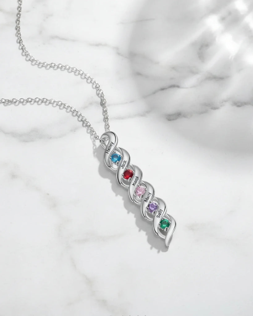 Custom Engraved Name & Birthstone Scroll Necklace for Mom/Grandma IfShe Jewelry