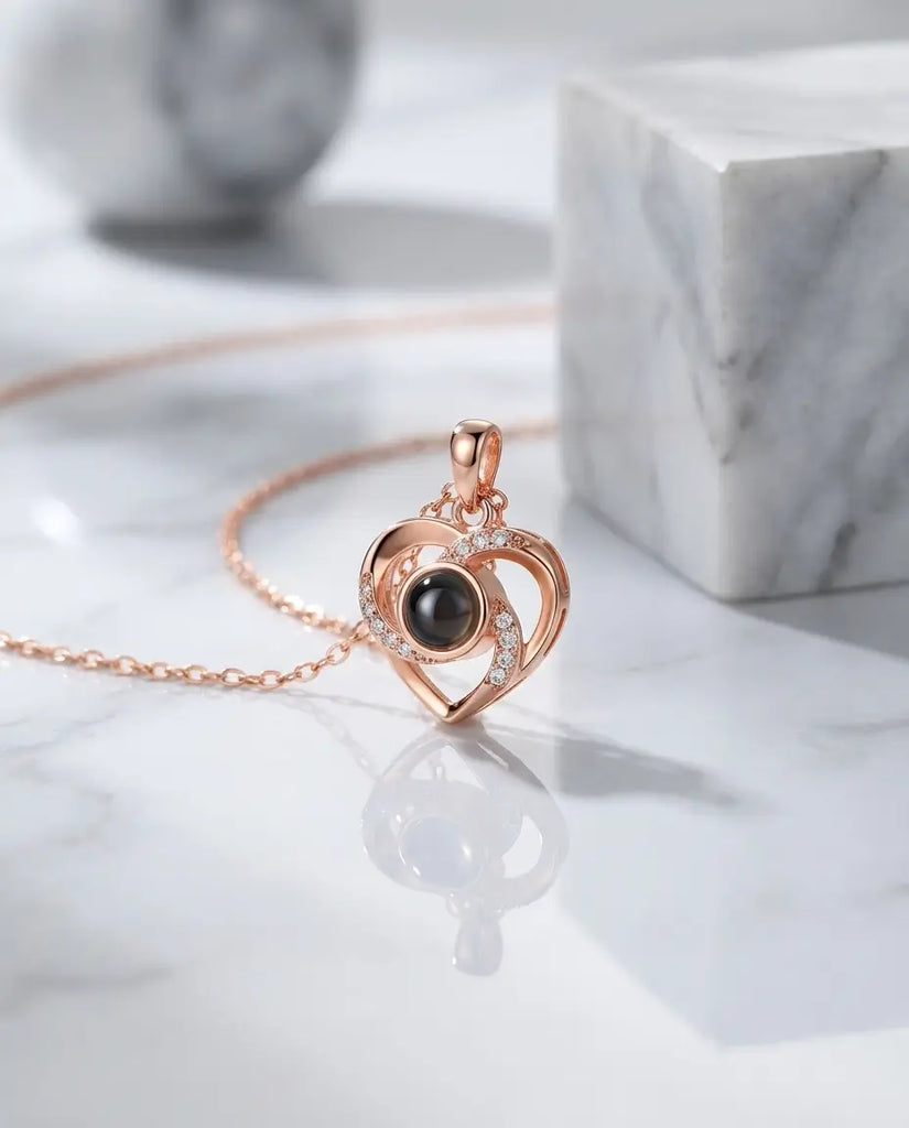 Custom Heart Photo Projection Necklace - Picture Inside Pendant IfShe Jewelry