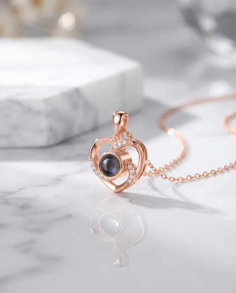 Custom Heart Photo Projection Necklace - Picture Inside Pendant IfShe Jewelry