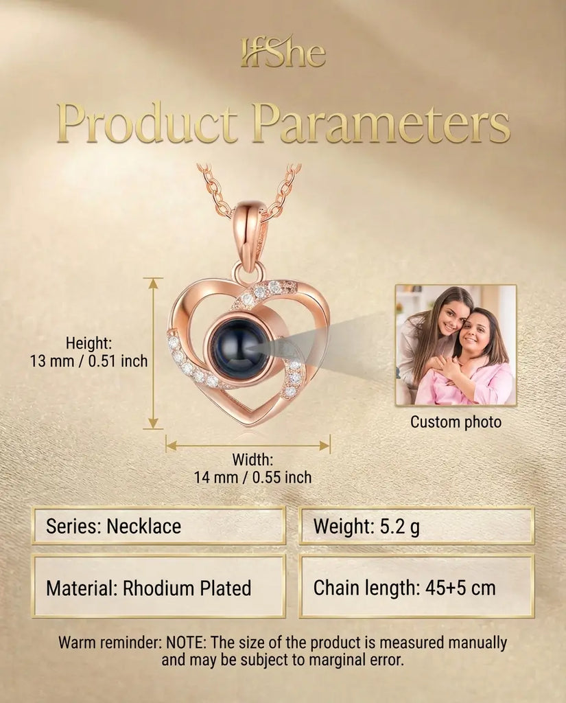 Custom Heart Photo Projection Necklace - Picture Inside Pendant IfShe Jewelry