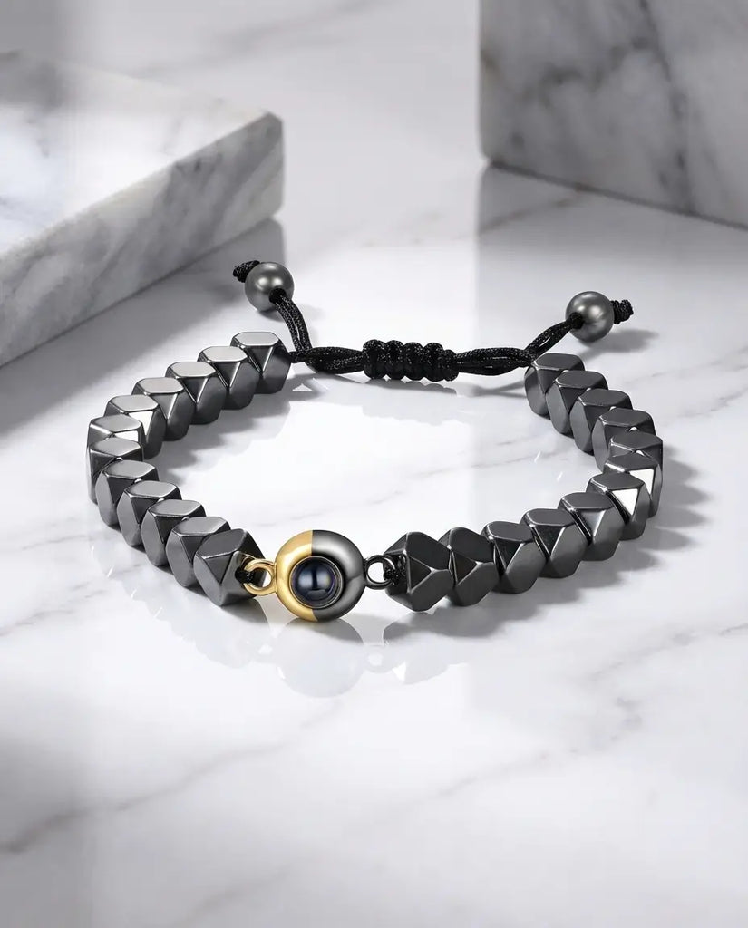 Custom Hematite Photo Projection Bracelet - Picture Inside for Him & Her IfShe Jewelry