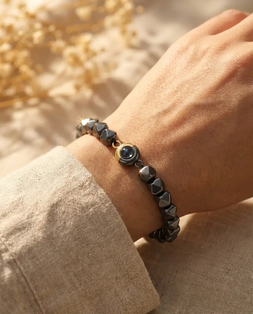 Custom Hematite Photo Projection Bracelet - Picture Inside for Him & Her IfShe Jewelry
