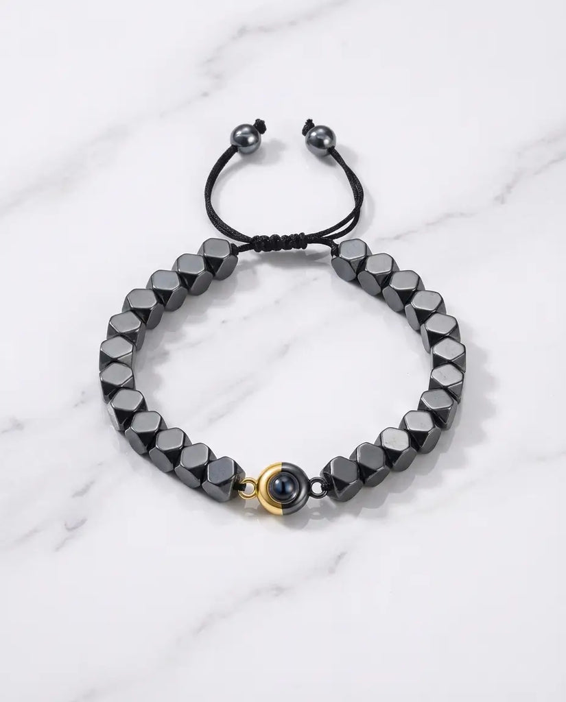 Custom Hematite Photo Projection Bracelet - Picture Inside for Him & Her IfShe Jewelry