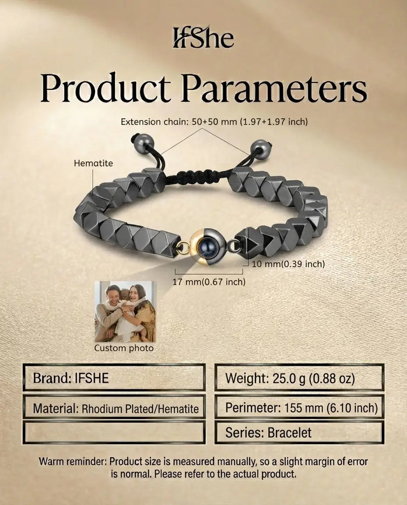 Custom Hematite Photo Projection Bracelet - Picture Inside for Him & Her IfShe Jewelry
