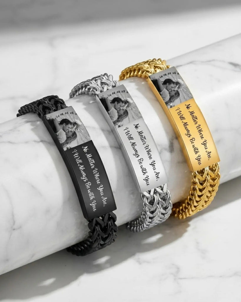 Custom Men's Photo ID Bracelet - Stainless Steel Link Chain IfShe Jewelry