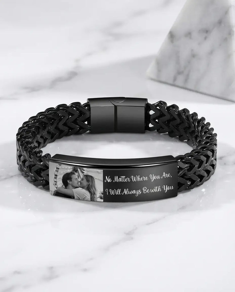 Custom Men's Photo ID Bracelet - Stainless Steel Link Chain IfShe Jewelry