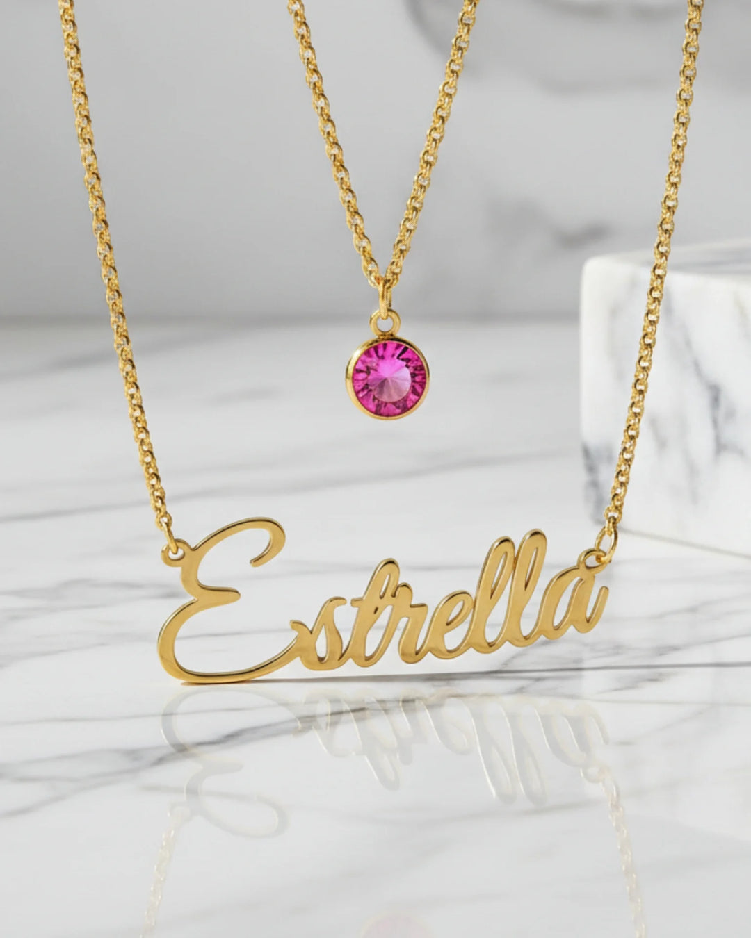 Custom Name Necklace with Birthstone Layered Set in Sterling Silver IfShe Jewelry