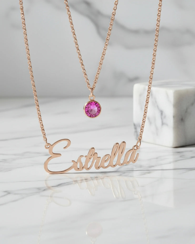 Custom Name Necklace with Birthstone Layered Set in Sterling Silver IfShe Jewelry