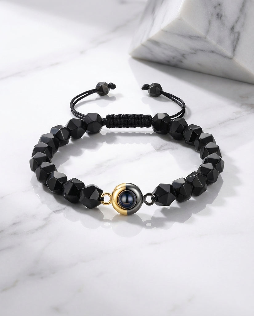 Custom Obsidian Photo Projection Bracelet - Picture Inside Bead IfShe Jewelry